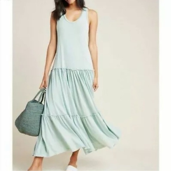 SUNDRY Anthropologie Mint Green Tiered Racerback Maxi Dress Size Small - Picture 8 of 9